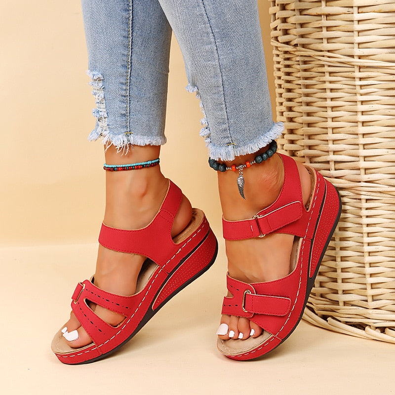Nora - Orthopedische Zwarte Verstelbare Sandalen-Rood-35-State of Style