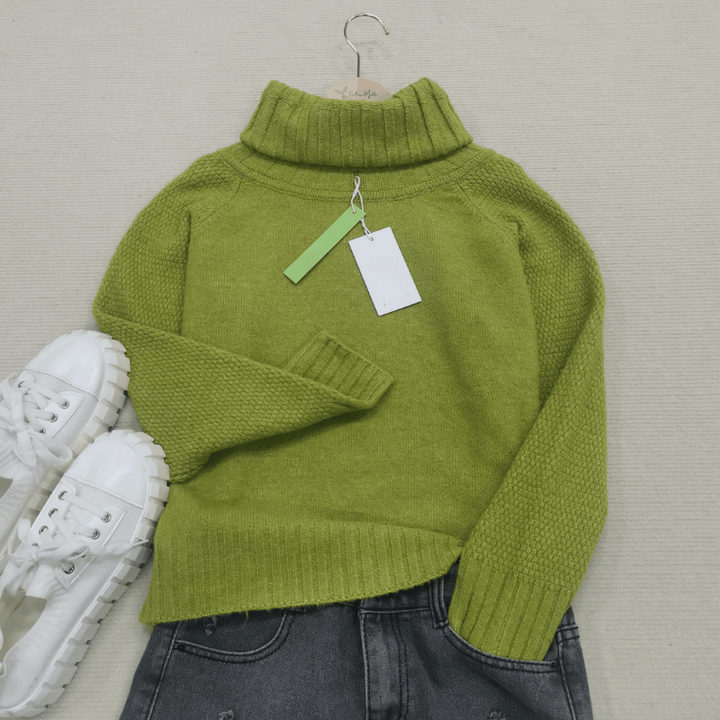 Nora Oversized Knit Turtleneck in Grass Green-S-State of Style