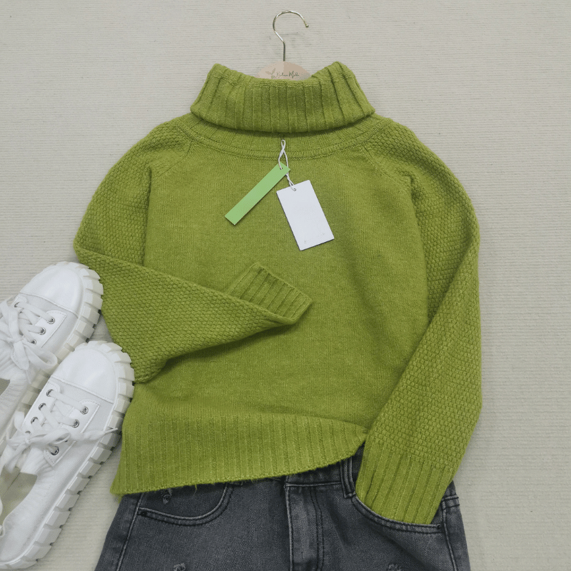 Nora Oversized Knit Turtleneck in Grass Green-S-State of Style