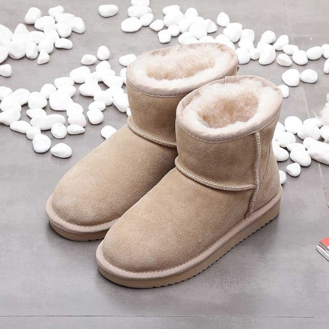 Nora Women's Leather Ankle Snow Boots-Beige-5.0-State of Style