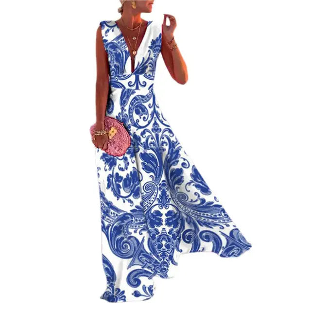 Nympha Dress | Stylish & Comfortable Sleeveless Maxi-Blue-White-S-State of Style