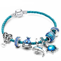 Ocean Breeze Bracelet with Charms in Leather and Silver - Julia-16cm-State of Style