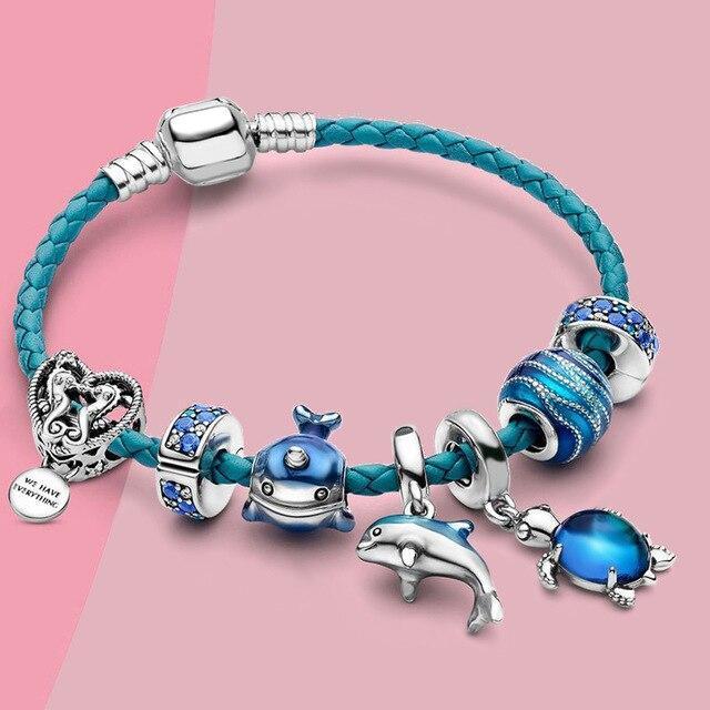 Ocean Breeze Bracelet with Charms in Leather and Silver - Julia-16cm-State of Style