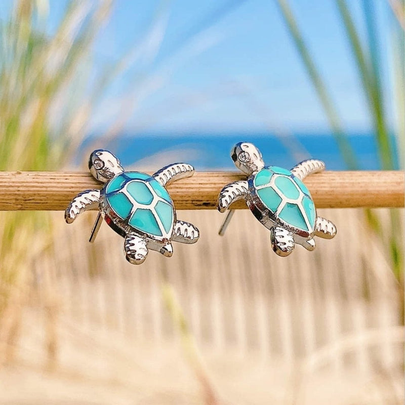 Ocean Turtle Earrings in Opal and Silver – Elena-Blue-State of Style