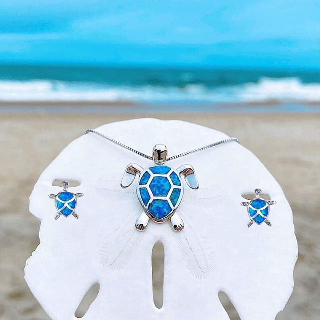 Ocean Wonder Turtle Set with Necklace and Earrings – Mila-Blue-State of Style