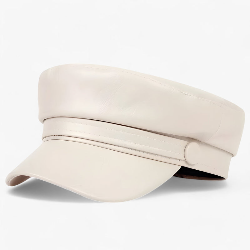 Octagonal women's flat cap made of PU leather – Valence-Beige-State of Style