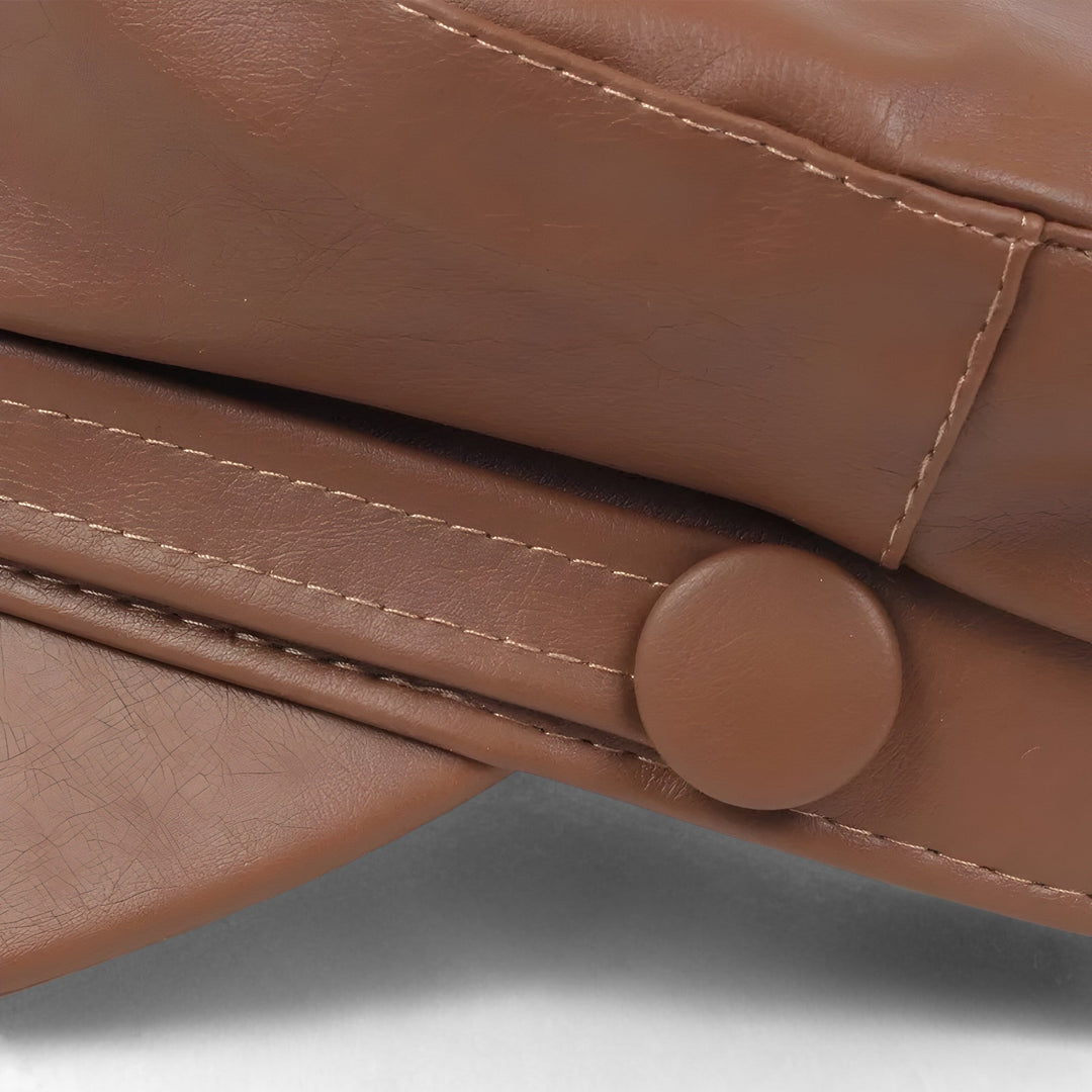 Octagonal women's flat cap made of PU leather – Valence-Brown-State of Style