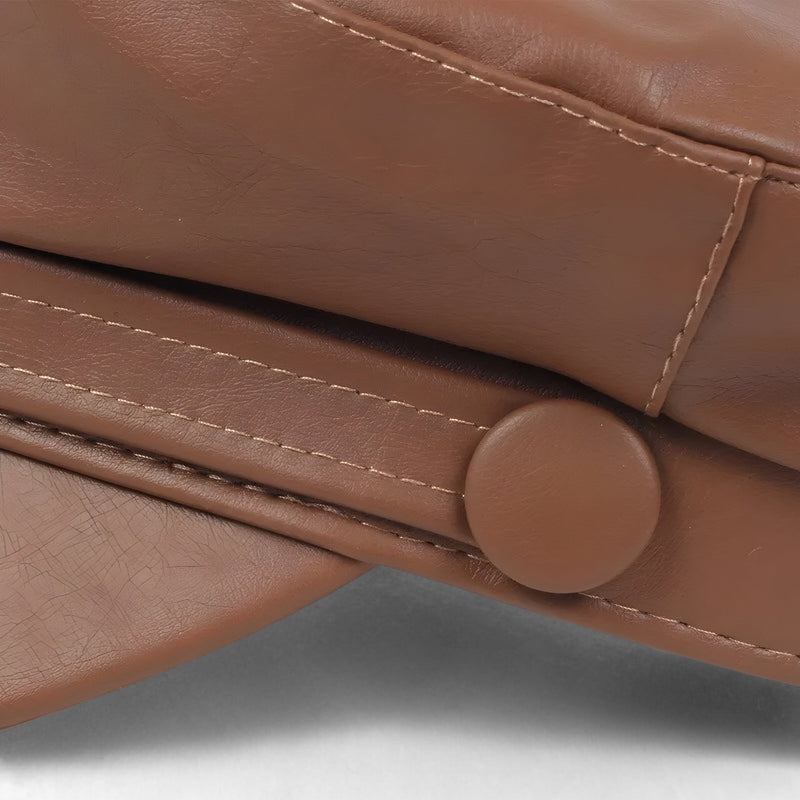 Octagonal women's flat cap made of PU leather – Valence-Brown-State of Style