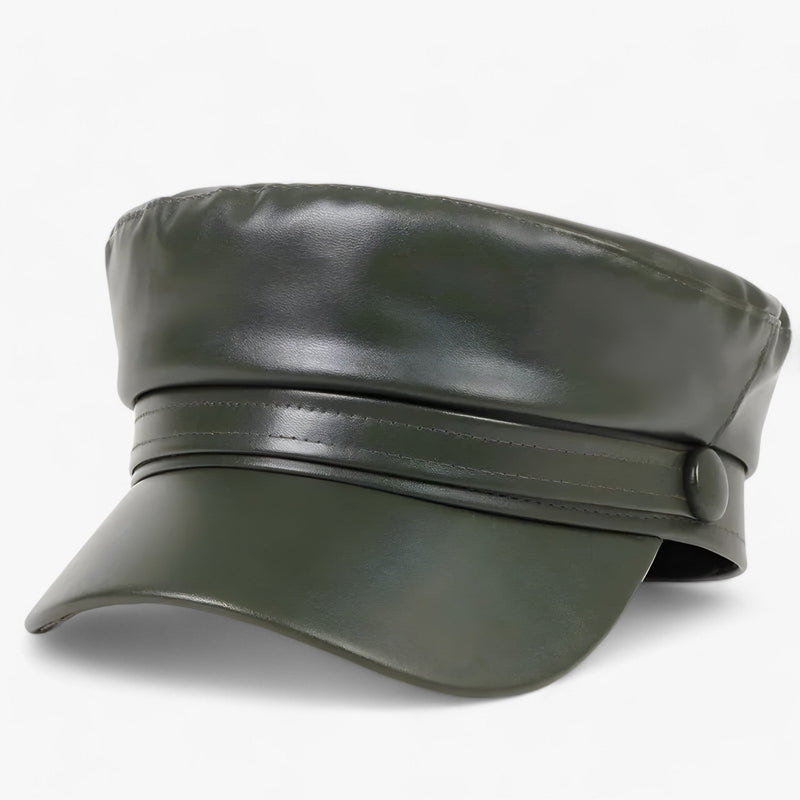 Octagonal women's flat cap made of PU leather – Valence-Green-State of Style