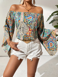 Off-Shoulder Blouse with Geometric Print – Noémie-Green-S-State of Style