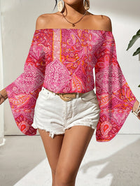 Off-Shoulder Blouse with Geometric Print – Noémie-Pink-S-State of Style
