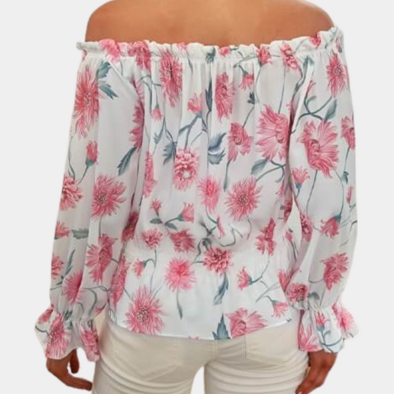 Off-Shoulder Floral Blouse with Ruffles – Fayenne-Pink-S-State of Style