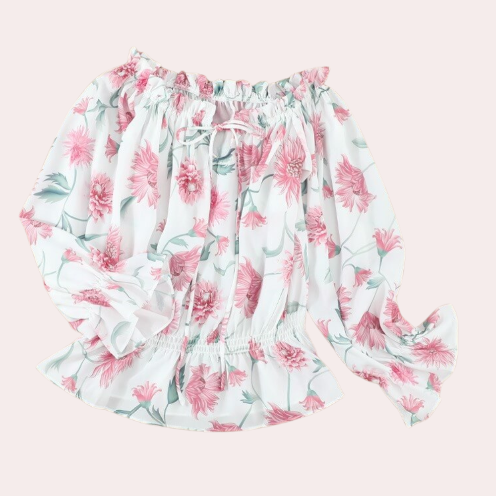Off-Shoulder Floral Blouse with Ruffles – Fayenne-Pink-S-State of Style