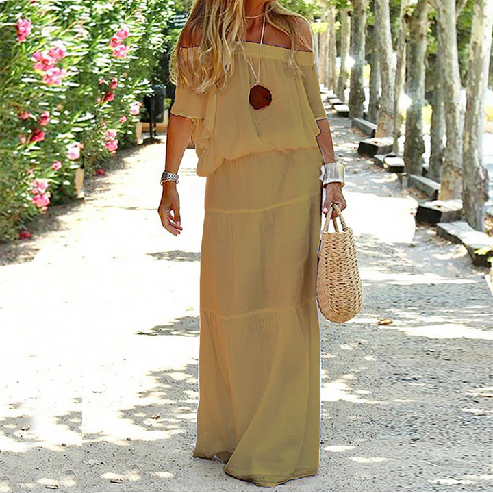 Off Shoulder Summer Dress - Soleil-Khaki-S-State of Style