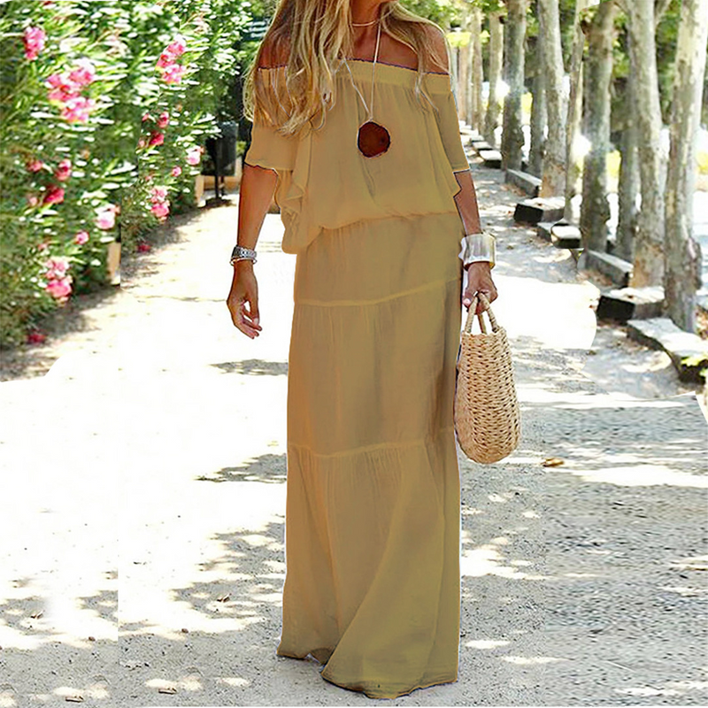 Off Shoulder Summer Dress - Soleil-Khaki-S-State of Style