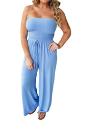 Off-Shoulder Summer Jumpsuit with Wide Legs – Camila-Light blue-S-State of Style