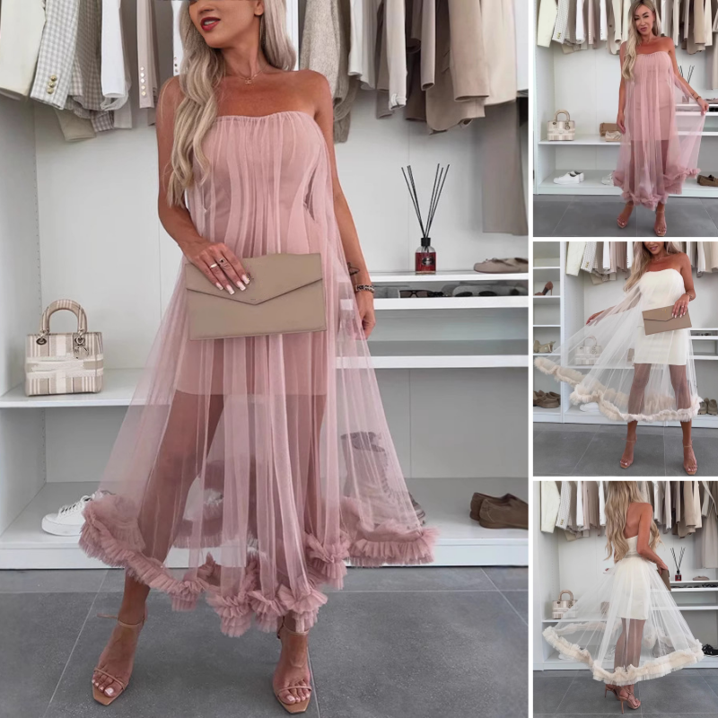 Off-the-shoulder tulle dress with ruffles - Nea-White-S-State of Style