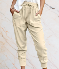 oleen – Relaxed Fit High-Waisted Trousers with Straps & Pockets-XS-Beige-State of Style