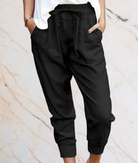 oleen – Relaxed Fit High-Waisted Trousers with Straps & Pockets-XS-Black-State of Style