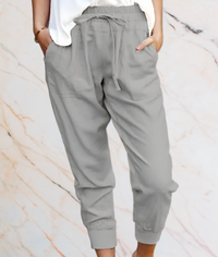 oleen – Relaxed Fit High-Waisted Trousers with Straps & Pockets-XS-Grey-State of Style