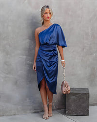 One-Shoulder Cocktail Dress - Valeria-Blue-S-State of Style
