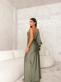 One-Shoulder Evening Dress for a Refined Look - Ravina-Green-S-State of Style