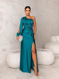 One-Shoulder Evening Dress for a Refined Look - Ravina-Turquoise-S-State of Style
