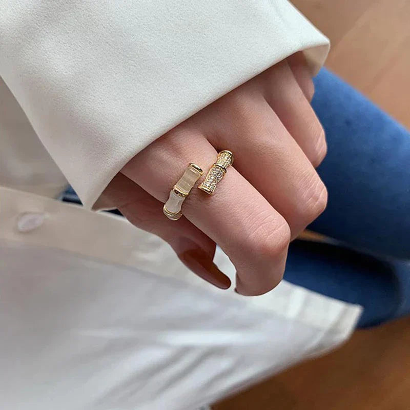 Opal Bamboo Design Ring | Adjustable Statement Jewellery-State of Style