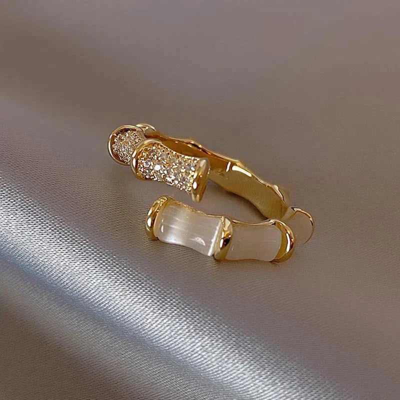 Opal Bamboo Design Ring | Adjustable Statement Jewellery-State of Style