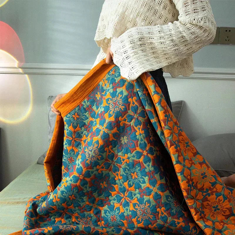 Orange & Blue Pattern Six-Layer Cotton Quilt - TerraLoom-Duvet-150x240cm-State of Style