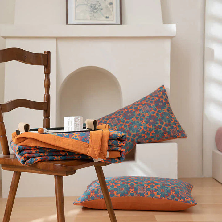 Orange & Blue Pattern Six-Layer Cotton Quilt - TerraLoom-Duvet-150x240cm-State of Style