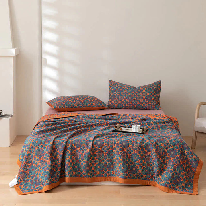 Orange & Blue Pattern Six-Layer Cotton Quilt - TerraLoom-Duvet-150x240cm-State of Style