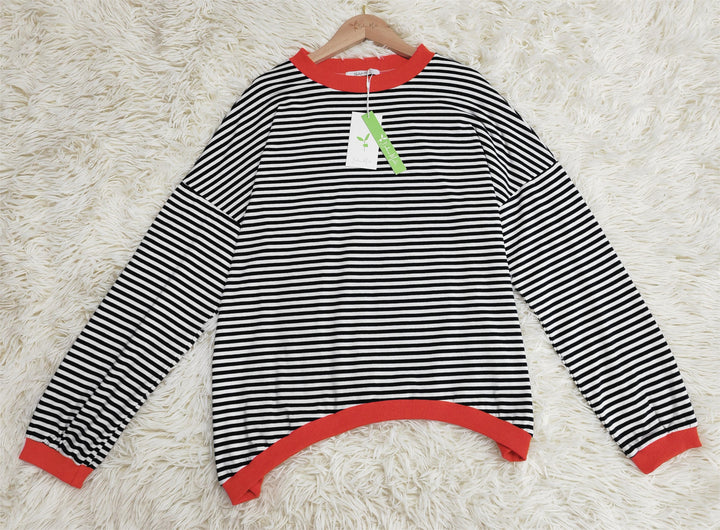 Orange-Navy-White Striped Long Sleeve - HerbstStreifen-S-State of Style