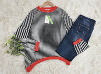Orange-Navy-White Striped Long Sleeve - HerbstStreifen-S-State of Style