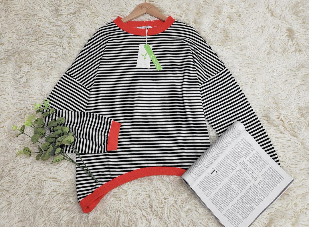 Orange-Navy-White Striped Long Sleeve - HerbstStreifen-S-State of Style