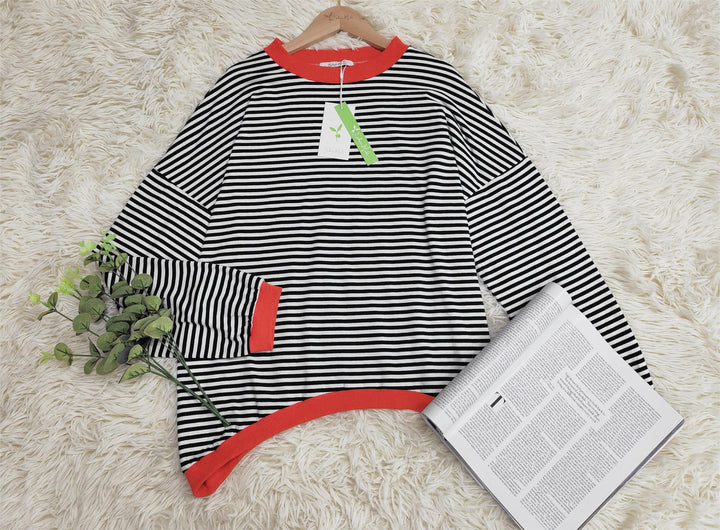 Orange-Navy-White Striped Long Sleeve - HerbstStreifen-S-State of Style