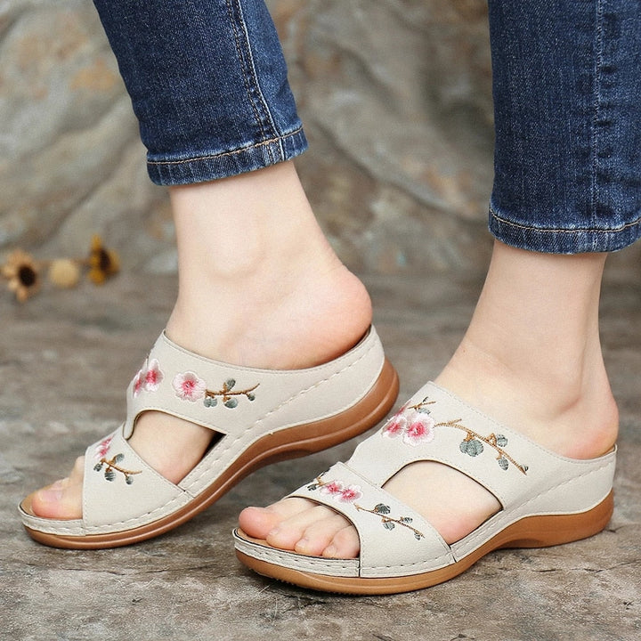 Orthopaedic flower sandals for women – Florina-Beige-3-State of Style