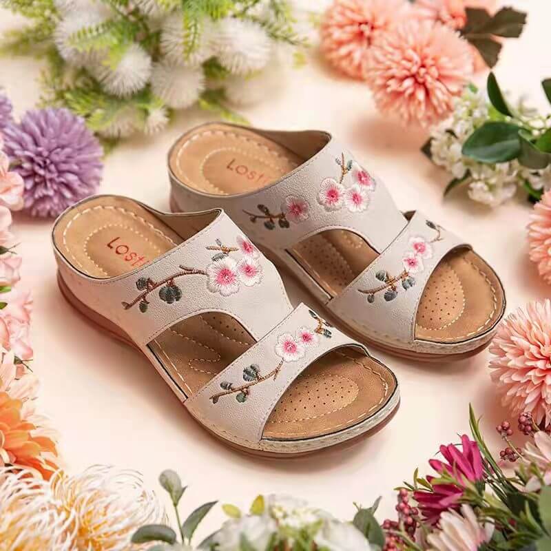 Orthopaedic flower sandals for women – Florina-Beige-3-State of Style