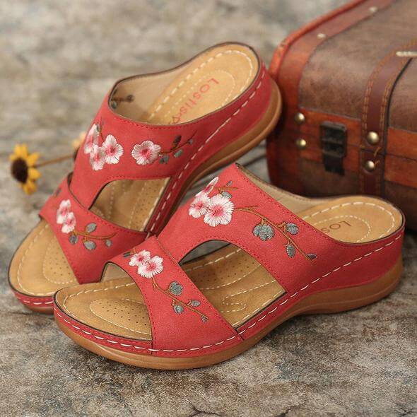 Orthopaedic flower sandals for women – Florina-Red-3-State of Style