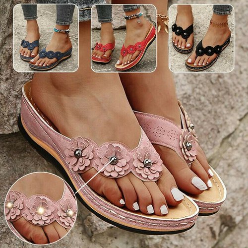 Orthopaedic Ladies Sandals with Floral Detail – Melina-Pink-3-State of Style