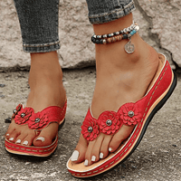 Orthopaedic Ladies Sandals with Floral Detail – Melina-Red-3-State of Style