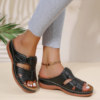 Orthopaedic Leather Ladies Sandal with Open Toe - Solara-Black-3.0-State of Style
