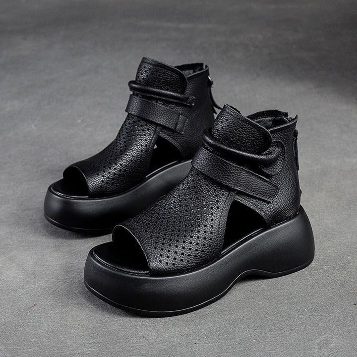 Orthopaedic leather sandals for women with shock-absorbing sole – Meike-Black-2.5-State of Style