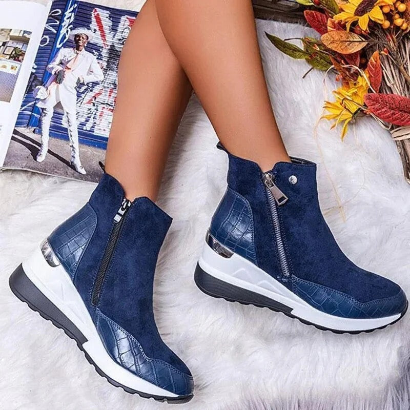 Orthopaedic Leather Women's Ankle Boots - Emma-Blue-3-State of Style