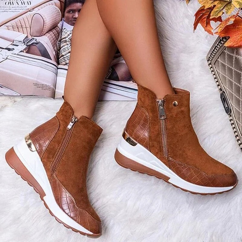 Orthopaedic Leather Women's Ankle Boots - Emma-Brown-3-State of Style