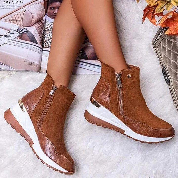 Orthopaedic Leather Women's Ankle Boots - Emma-Brown-3-State of Style