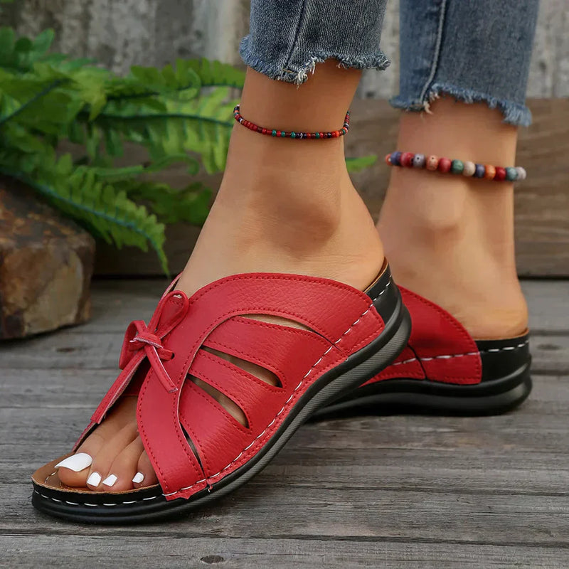Orthopaedic Wedge Sandals with Arched Knot – Mirella-Red-3-State of Style