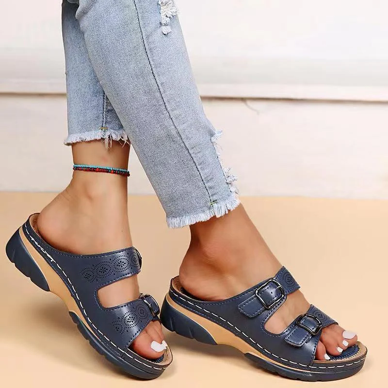 Orthopaedic women's comfort sandals with gel sole – buy 1, get 1 free – Sofia-Dark blue-3-State of Style