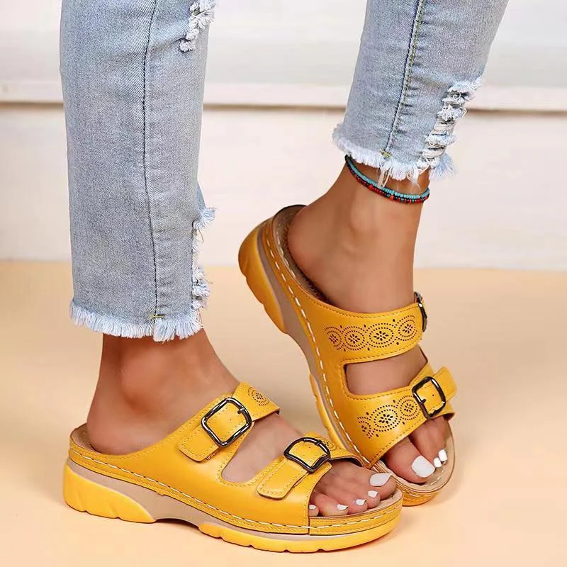 Orthopaedic women's comfort sandals with gel sole – buy 1, get 1 free – Sofia-Yellow-3-State of Style