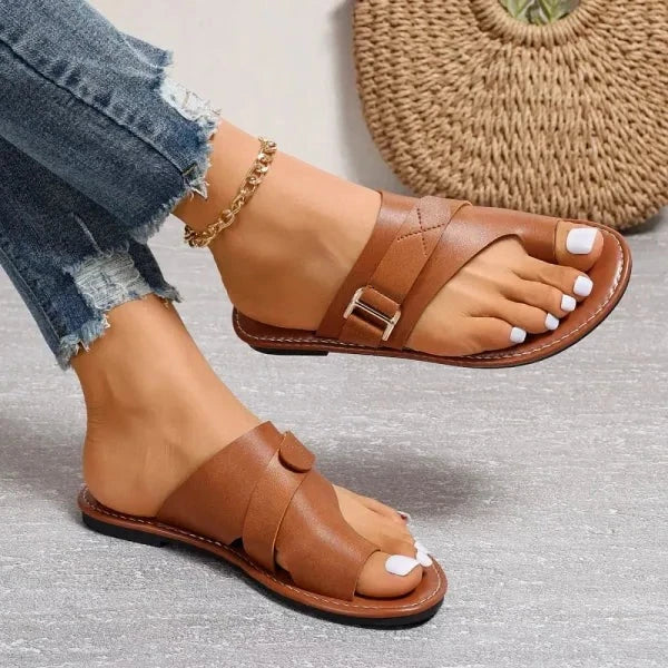 Orthopaedic women's leather sandals with bunion correction – Livia (1+1 FREE)-Brown-3-State of Style